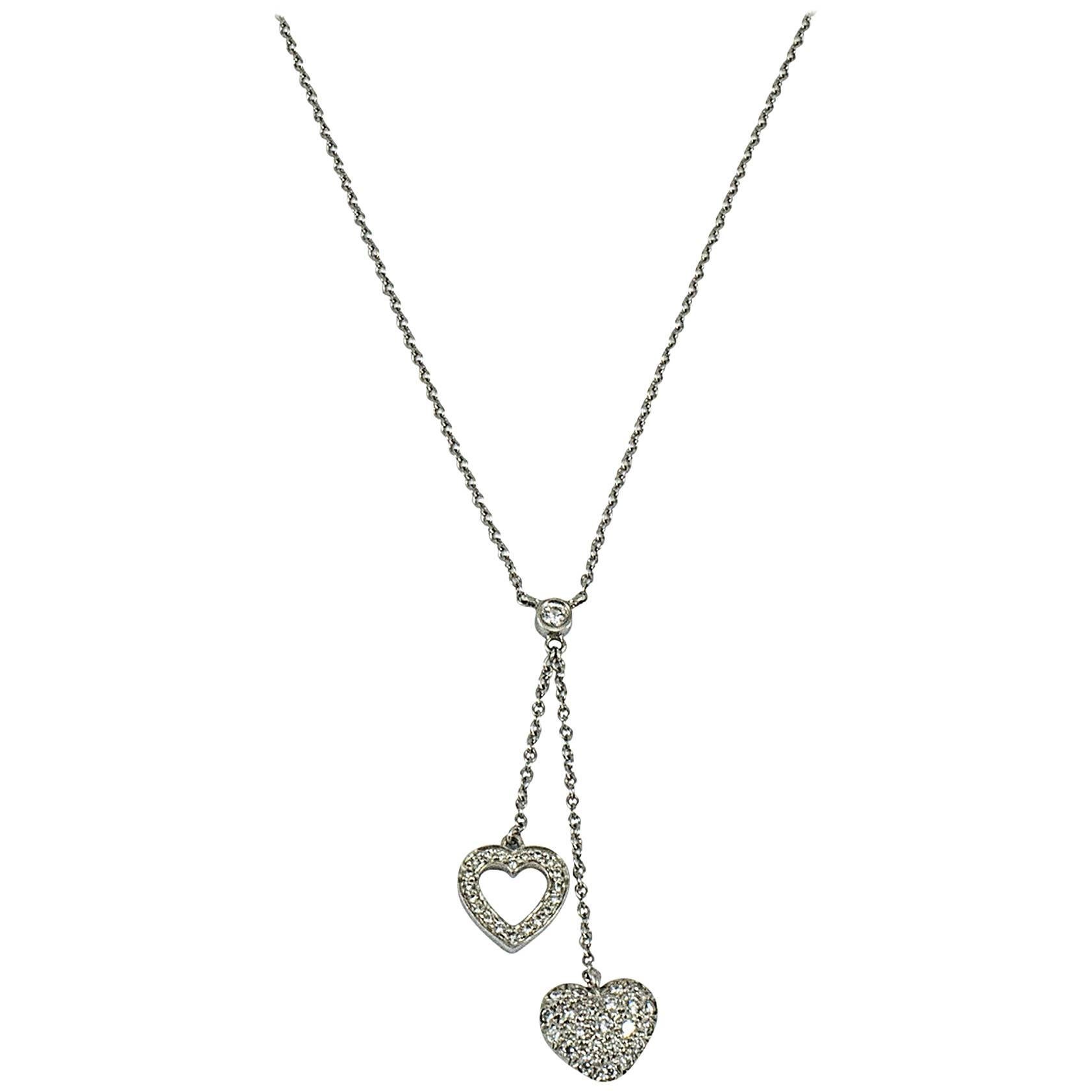 Tiffany Diamond Double Heart Necklace For Sale