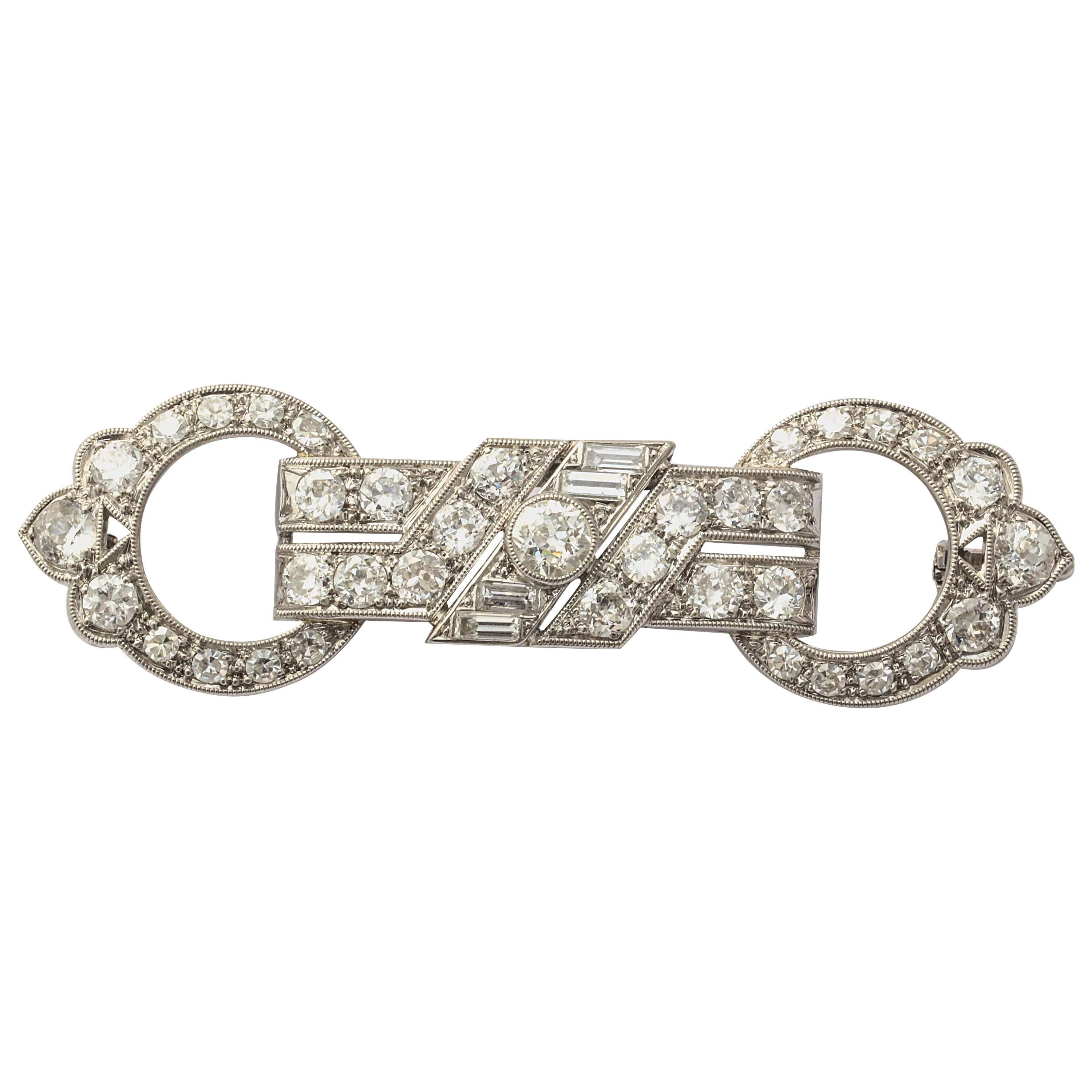 Art Deco Diamond Platinum Brooch  For Sale