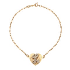 Vintage Letter L Diamond Bracelet Heart Charm 14k Gold Initial Script Jewelry