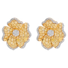 Alexander Boucles d'oreilles à fleurs en or blanc et jaune 18 carats avec diamants jaunes et blancs de 4,49 carats