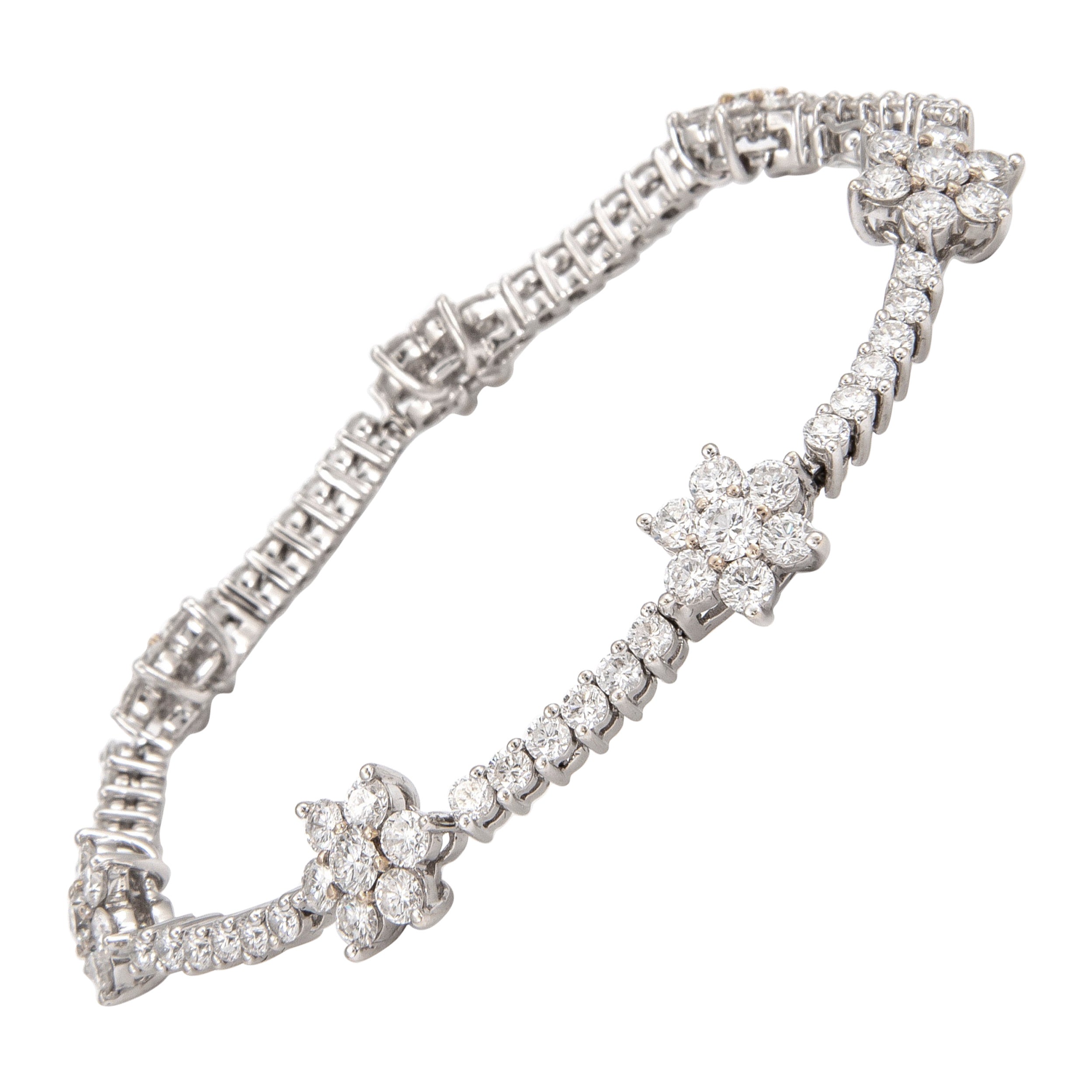 Alexander Bracelet tennis à fleurs en or blanc 18 carats et diamants de 7,72 carats