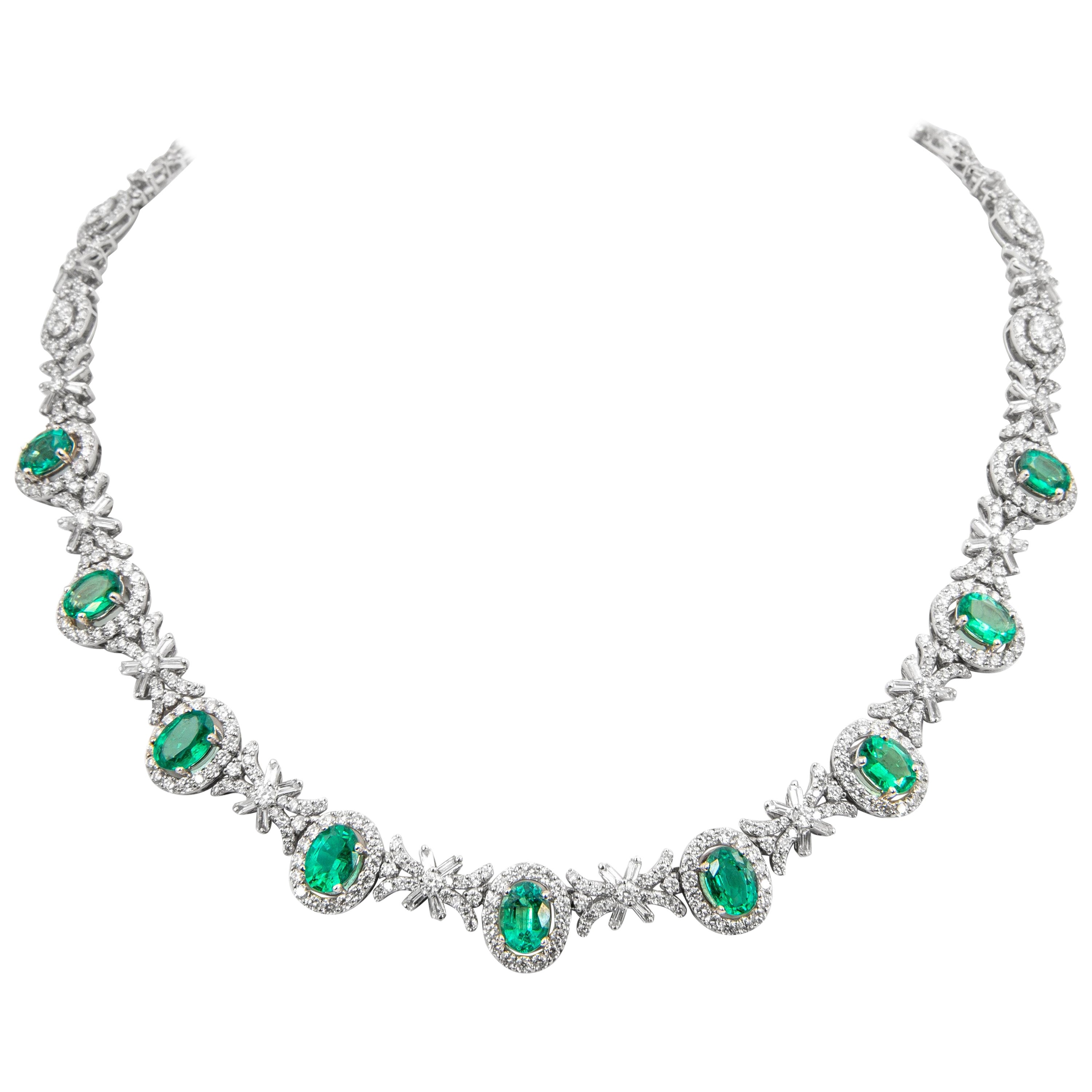 19.10ct Emerald & Diamond Necklace 18k White Gold
