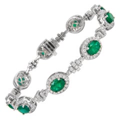 9.08 Carat Emerald & Diamond Bracelet 18k White Gold