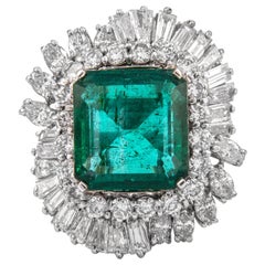 Retro GIA 13.07ct Emerald Minor with 8.90ct Diamonds Ring 18k White Gold