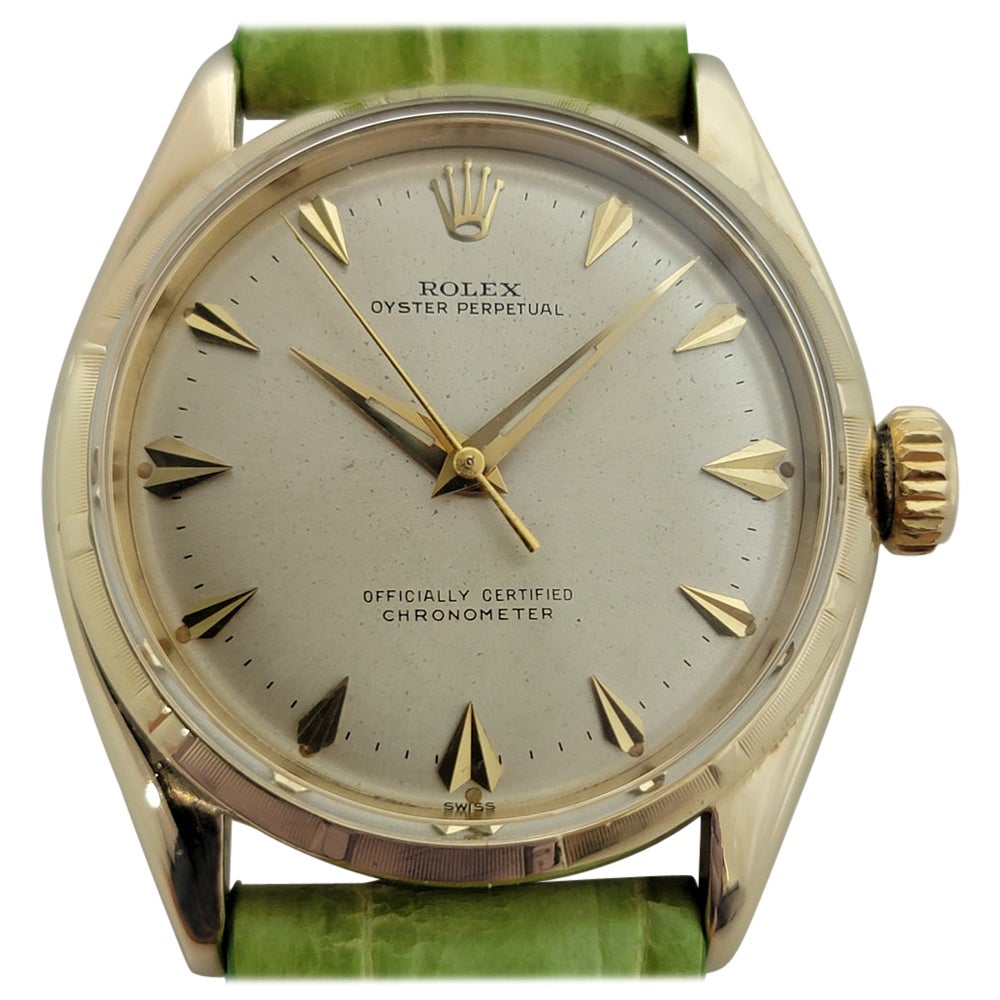 Mens Rolex Oyster Perpetual 6585 14k Gold Automatic 1960s Swiss Vintage RJC162 For Sale