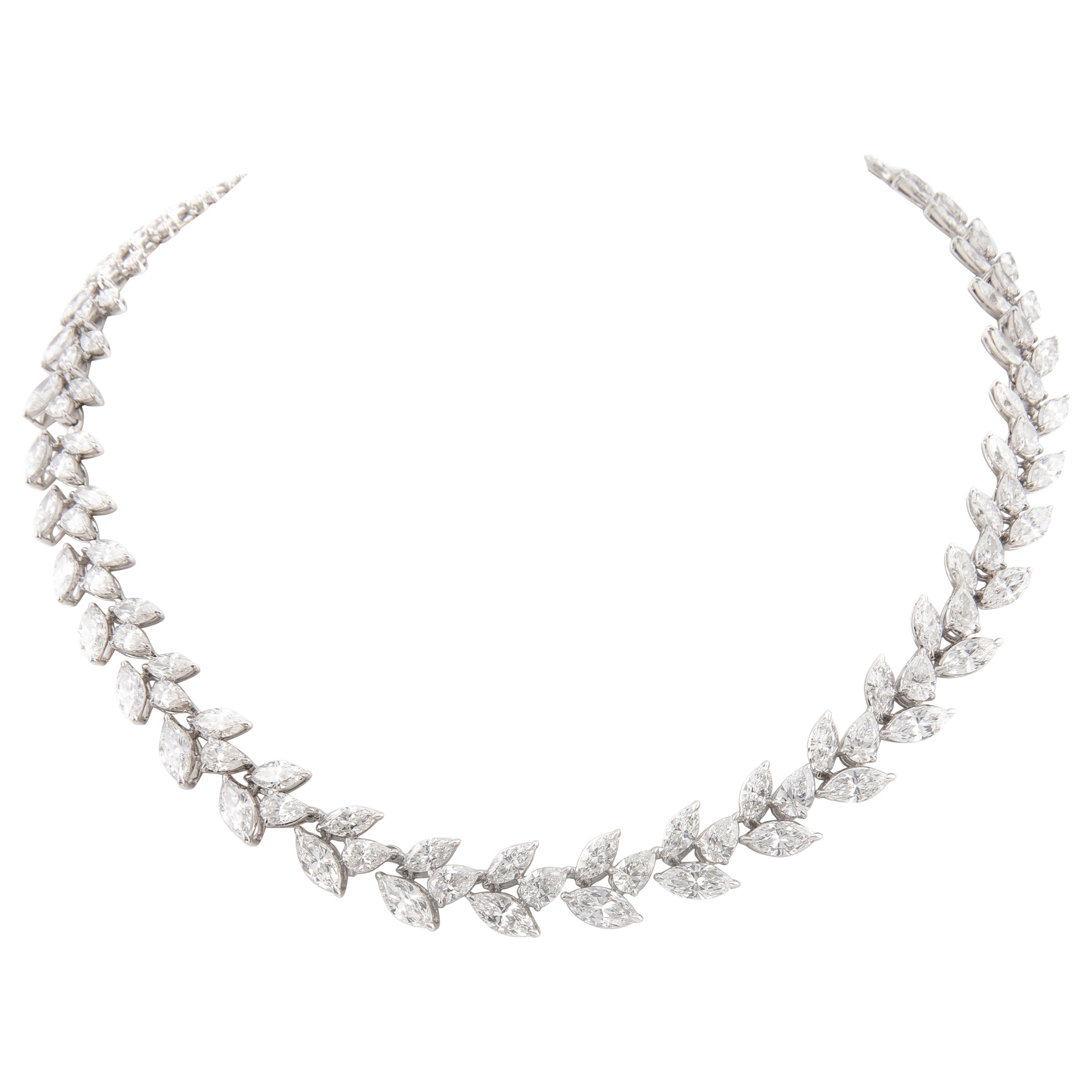 Alexander 45.35ct Marques & Pear Cut Diamond Necklace 18k White Gold For Sale