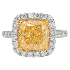 Alexander 5.01ct Cushion Fancy Yellow VVS1 Diamond Ring 18k Two Tone Gold