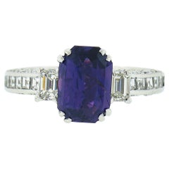 Platinum Tacori GIA NO HEAT Emerald Cut Purple Sapphire Diamond Engagement Ring
