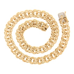 Unique 14K Gold 15.25" Flat Double Curb Loop Open Ring Link Charm Chain Necklace