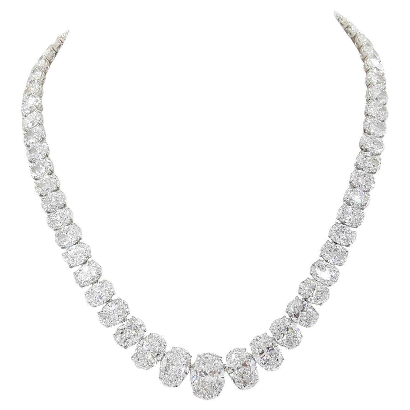 85 Carat Oval Brilliant Cut Diamond Riviera Tennis Necklace

Adorn yourself with sheer opulence and sophistication with our mesmerizing 85 ct Oval Brilliant Cut Diamond Riviera Tennis Necklace. This exquisite piece is not just a necklace—it's a