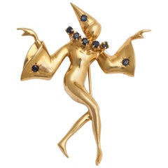 Vintage Sapphire Gold Harlequin Brooch 