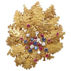 French Ruby Sapphire Diamond Gold Floral Clip 8