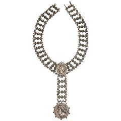 Antique Victorian Roman Revival Silver Filigree Necklace 8