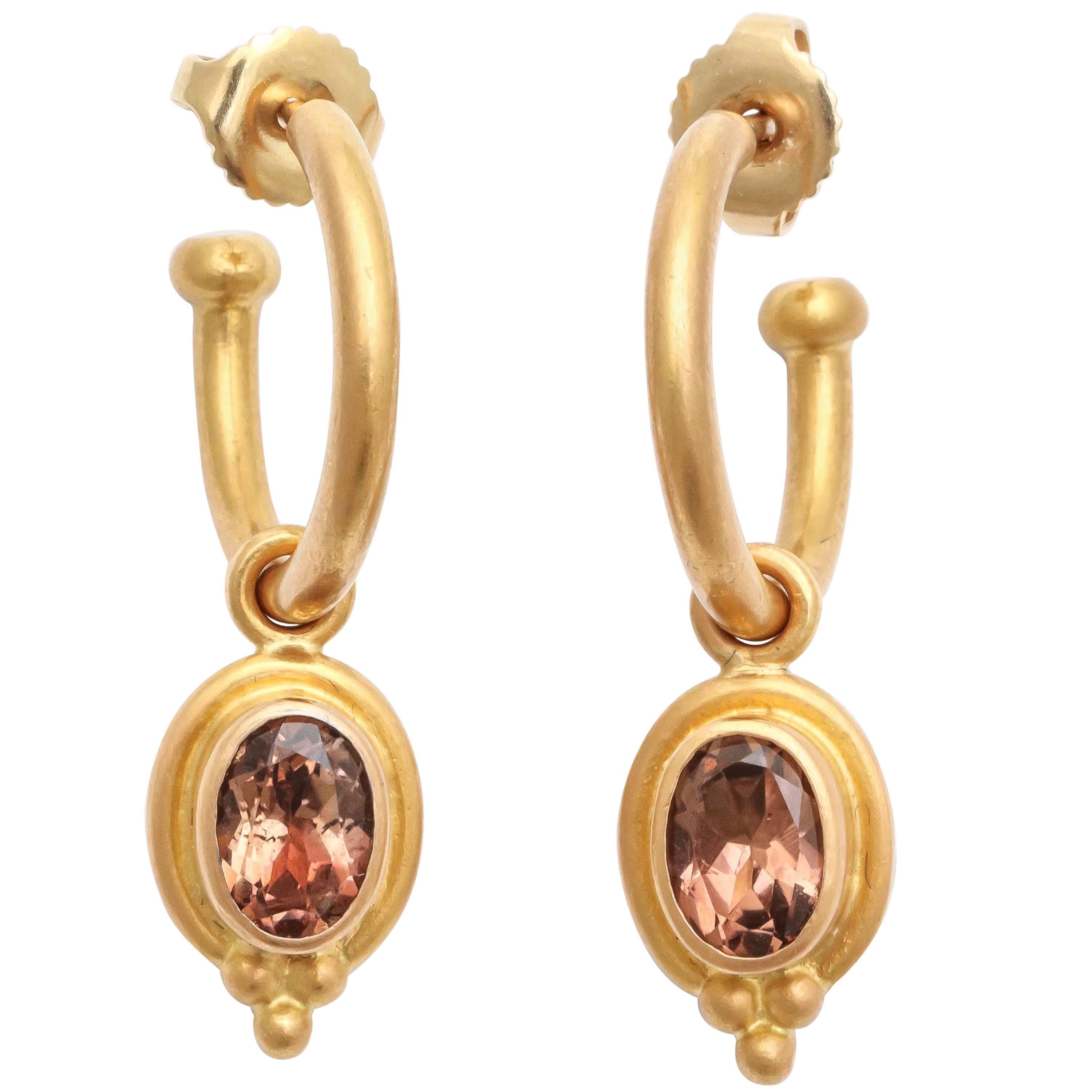 Reinstein/Ross Gold Hoop Earrings with Removable Topaz Drops