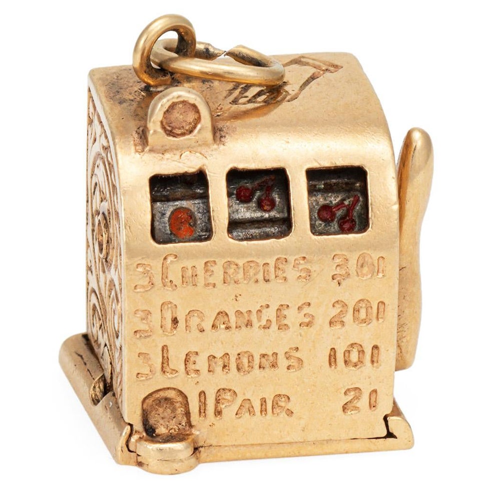 Slot Machine Charm Moves 14k Gelbgold-Anhänger feiner Gambling-Schmuck im Angebot