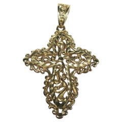 Used 10K Diamond Cut Filigree Cross Pendant