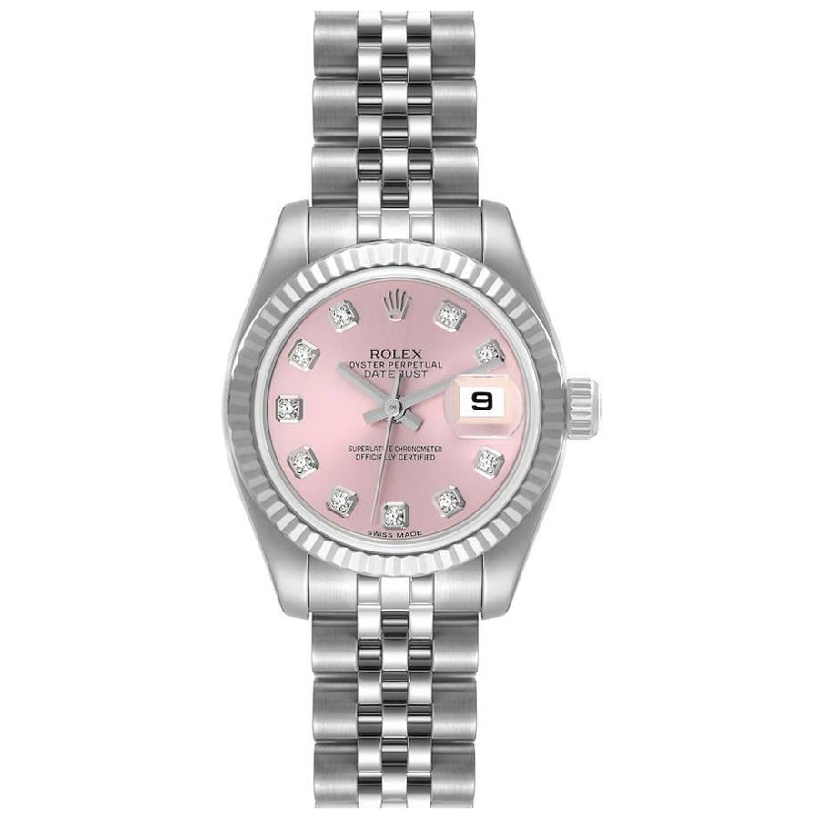 Rolex Datejust Steel White Gold Pink Diamond Dial Ladies Watch 179174