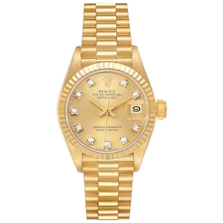 Rolex Datejust President Yellow Gold Diamond Dial Ladies Watch 69178