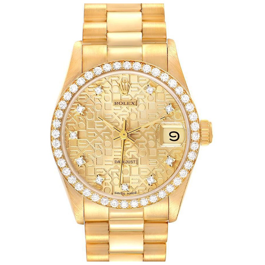 Rolex President Datejust 31 Midsize Yellow Gold Diamond Ladies Watch 68288