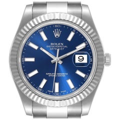 Rolex Datejust II 41 Blue Dial Steel White Gold Mens Watch 116334