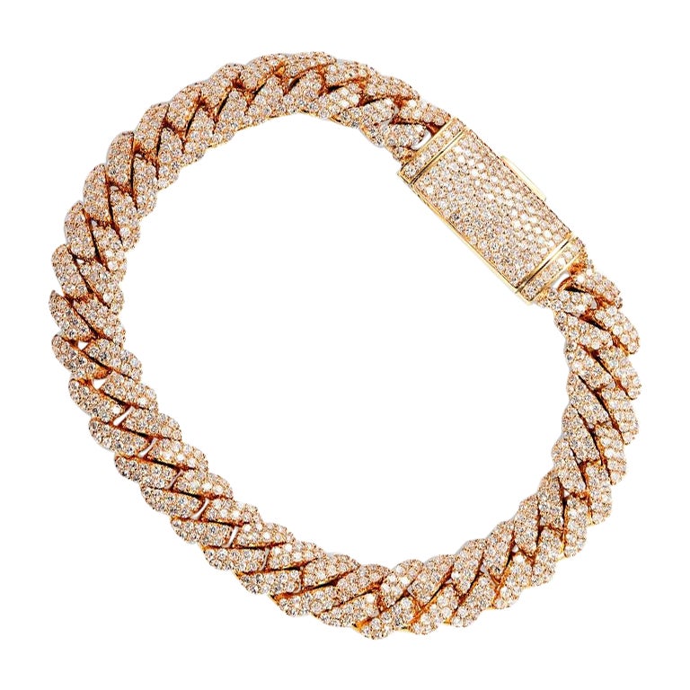 8 Carat Round Brilliant Diamonds Cuban Link Chain Bracelet Certified For Sale