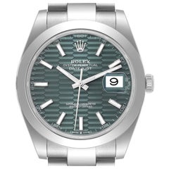 Rolex Datejust 41 Mint Green Fluted Dial Smooth Bezel Mens Watch 126300 Unworn