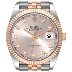 Rolex Datejust 41 Steel Rose Gold Diamond Dial Mens Watch 126331 Box Card