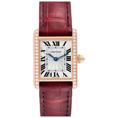 Cartier Tank Louis Rose Gold Diamond Burgundy Strap Ladies Watch WJTA0010 Papers