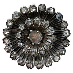 Antique Rose Cut Diamond Floral Brooch in Gold and Silver 