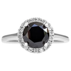 NO RESERVE!  1.82ct Fancy Black Diamond & 0.25Ct Diamonds - 14K White Gold Ring