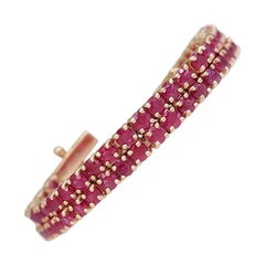 NESSUNA RISERVA! 5,62cttw Rubino Rosso Naturale Tennis - 14 kt. Oro - Bracciale