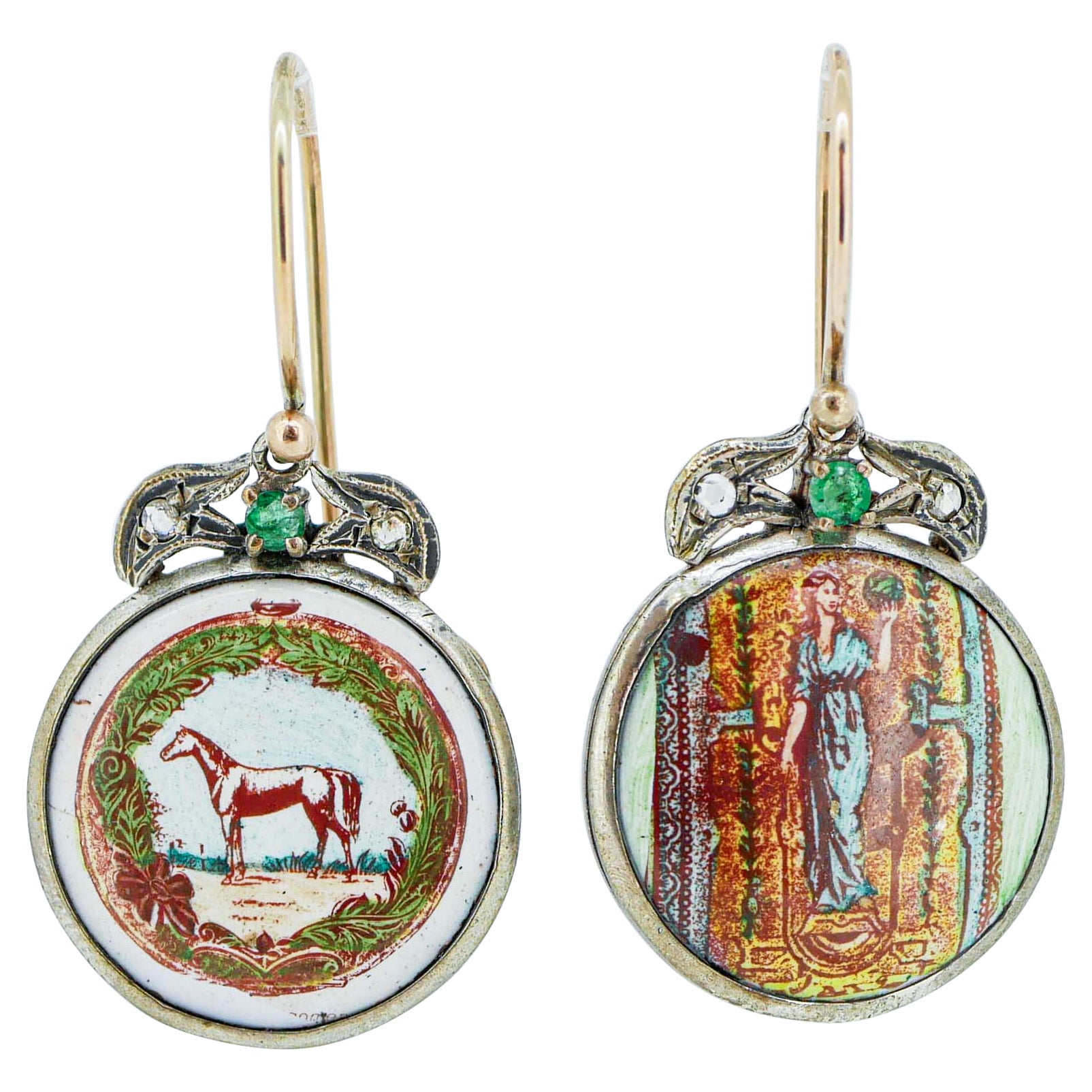 Pendientes de Esmeraldas, Diamantes, Piedras, Oro Rosa y Plata.