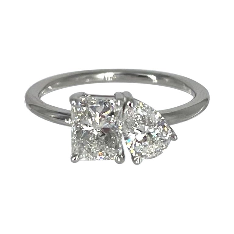 J. Birnbach Toi et Moi Two Stone Diamond Ring with 0.51ct Pear & 0.90ct Radiant For Sale