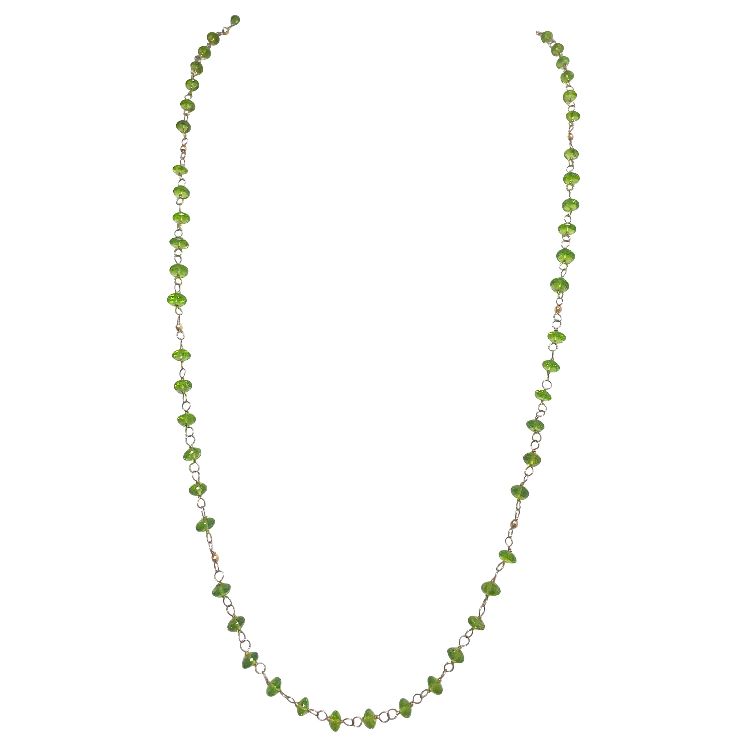 Peridot with 14 Carat Gold Wire-Wrapped Paradizia Necklace For Sale