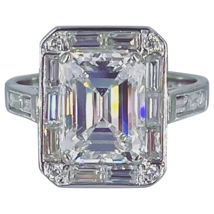 J. Birnbach Art Deco Style Ring with 2.60 carat Emerald Cut Center Diamond For Sale