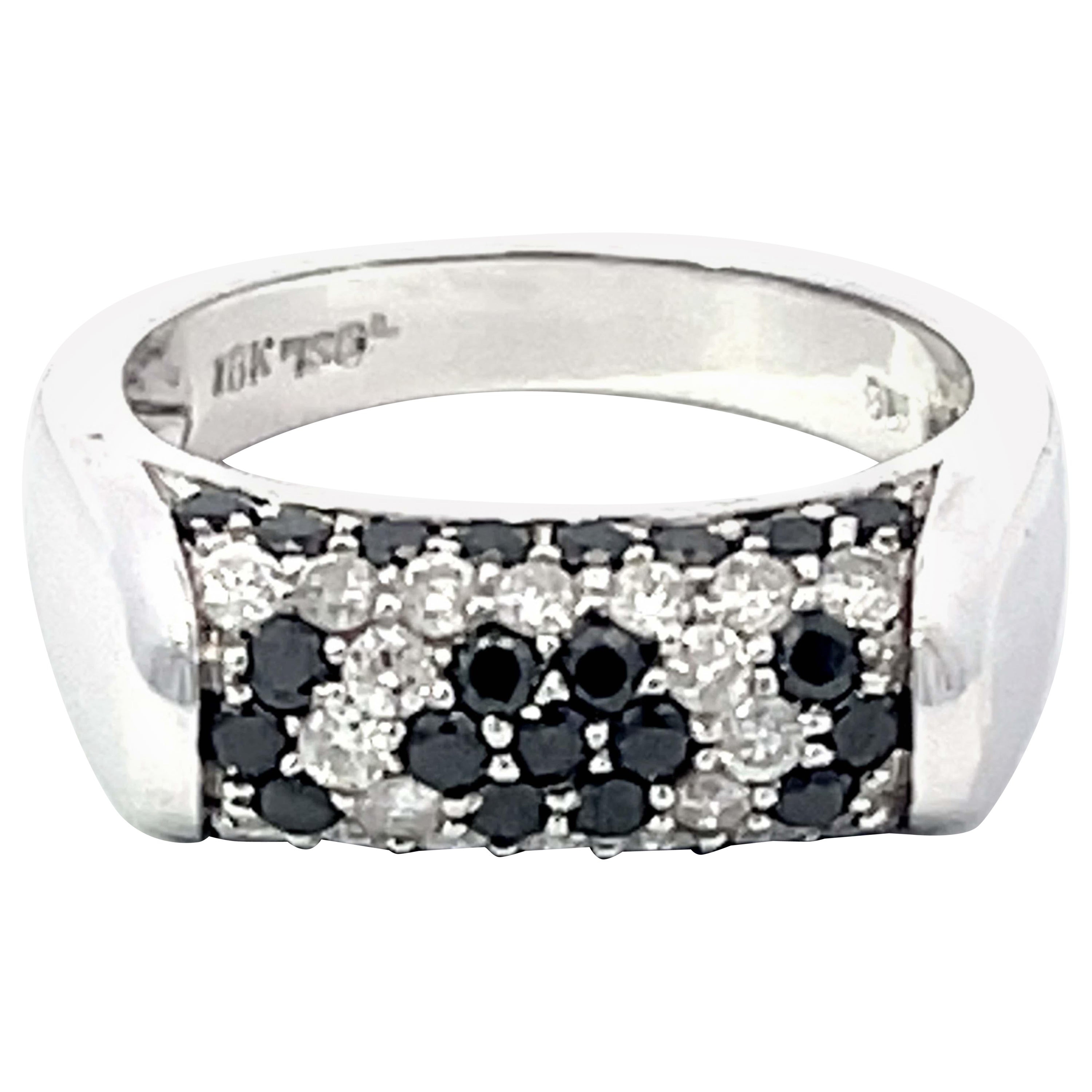Black and White Diamond Dome Ring in 18k White Gold For Sale