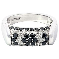 Vintage Black and White Diamond Dome Ring in 18k White Gold