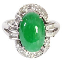 Art Deco Jade diamond ring in 14 karat white gold