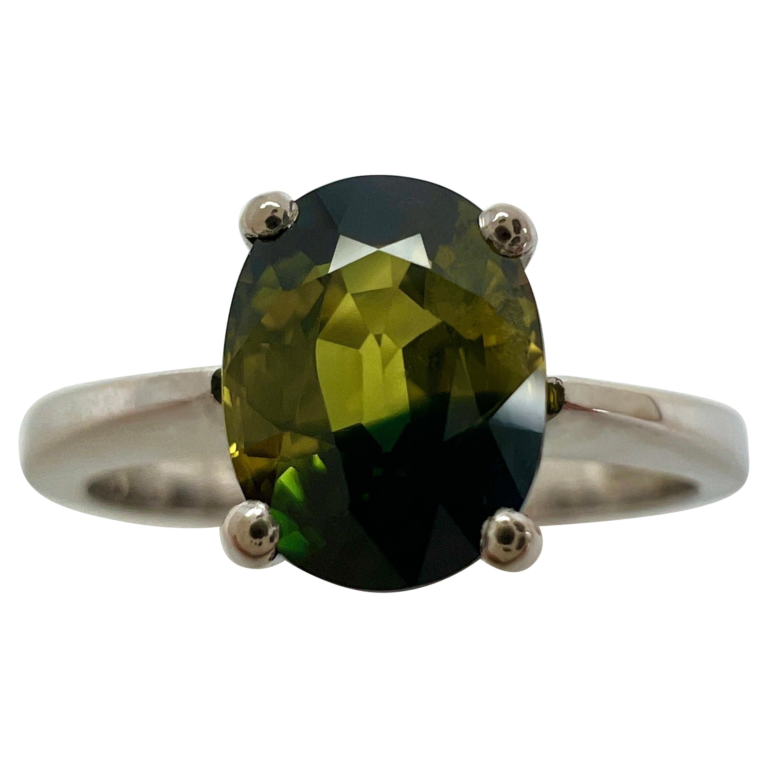 Bague unique en or blanc 18 carats avec saphir australien bicolore bleu et jaune, 1,52 carat