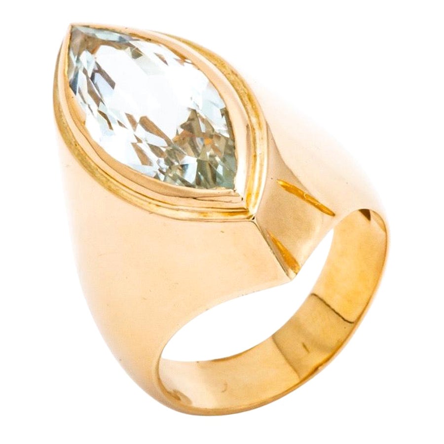 Aquamarine Navette Ring Gold 18 Karat