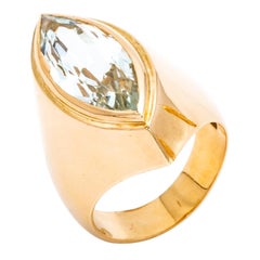 Vintage Aquamarine Navette Ring Gold 18 Karat