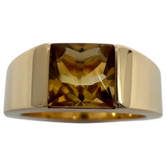 Cartier Vintage Vivid Yellow Citrine 18k Yellow Gold Tank Band Solo Ring 53 6.5
