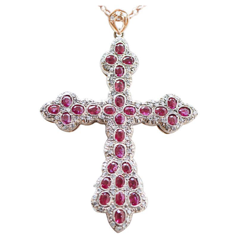 Cross Inside Ruby Natural Ruby and Diamond Cross Pendant For Sale at 1stDibs