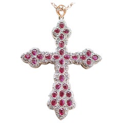 Rubies, Diamonds, Rose Gold and Silver Cross Pendant.