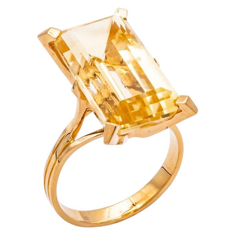 Ring Emerald Citrine Gold 18 Karat For Sale