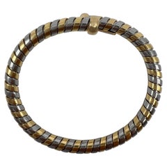 Rare Vintage Bvlgari Tubogas Parentesi Serpenti Bangle Bracelet 18k Gold & Steel