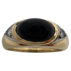 Vintage Rare Van Cleef & Arpels Onyx & Diamond 18k Gold Oval Cabochon Dome Ring