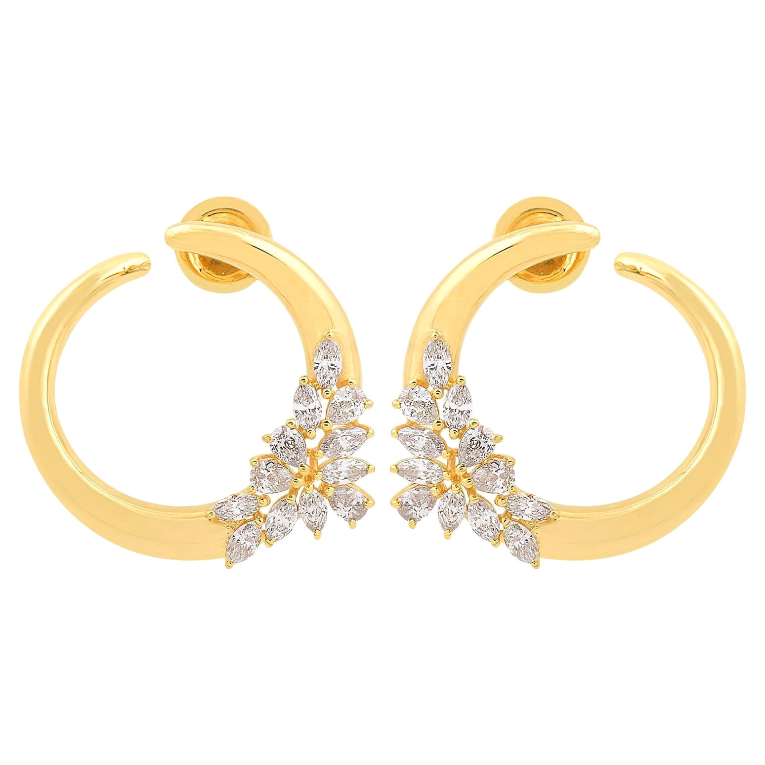 1.6 Carat SI/HI Marquise Pear Diamond Hoop Earrings 18 Karat Yellow Gold Jewelry For Sale
