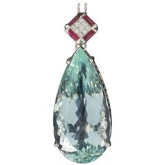 Large Aquamarine White Gold Pendant