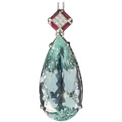 Large Aquamarine White Gold Pendant 9